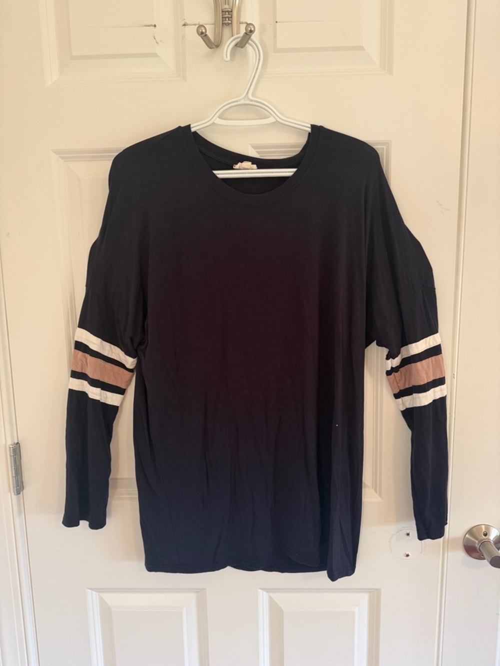 POL Boho Navy Tunic Top Striped Sleeves Relaxed Fit Comfy Chic Size Small